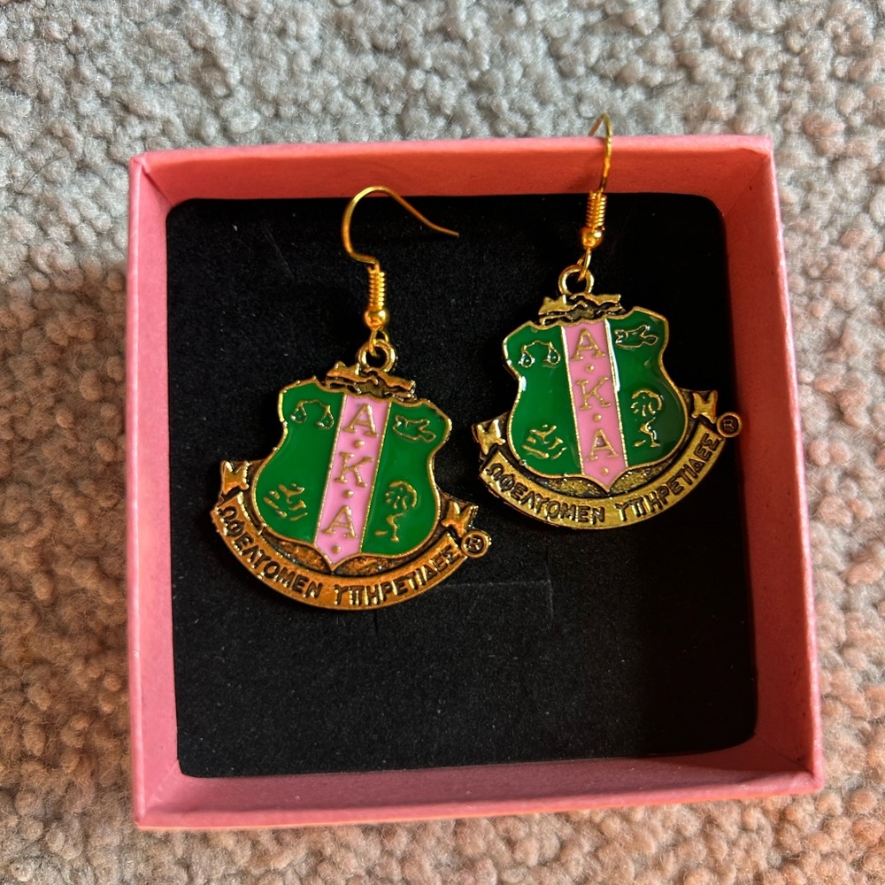 Green and Pink Crest Earrings